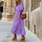 🌸Sommerspesialtilbud🌸Elegant maxi-kjole med puffermmer og blomstermønster i boho-stil for kvinner