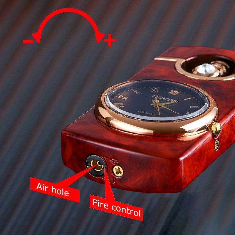 Oppblåsbar, vindtett lighter i metall med urskiv