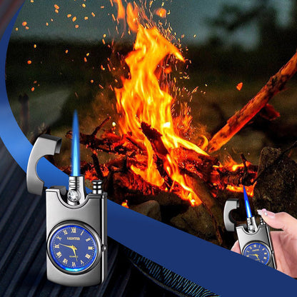 Oppblåsbar, vindtett lighter i metall med urskiv