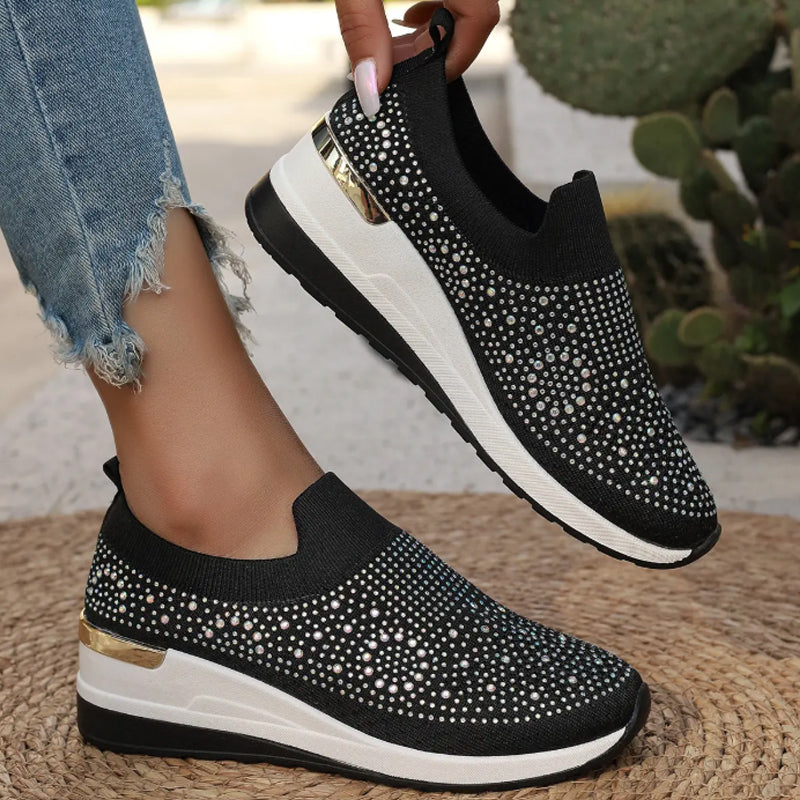 Rhinestone Slip-on Casual Mesh Fabric Sneakers For Wome