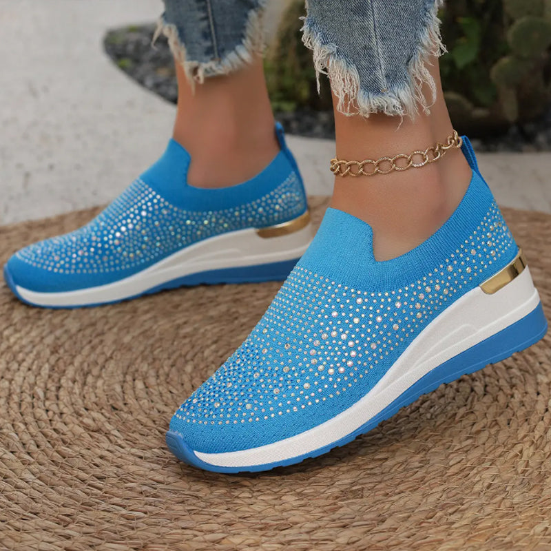 Rhinestone Slip-on Casual Mesh Fabric Sneakers For Wome