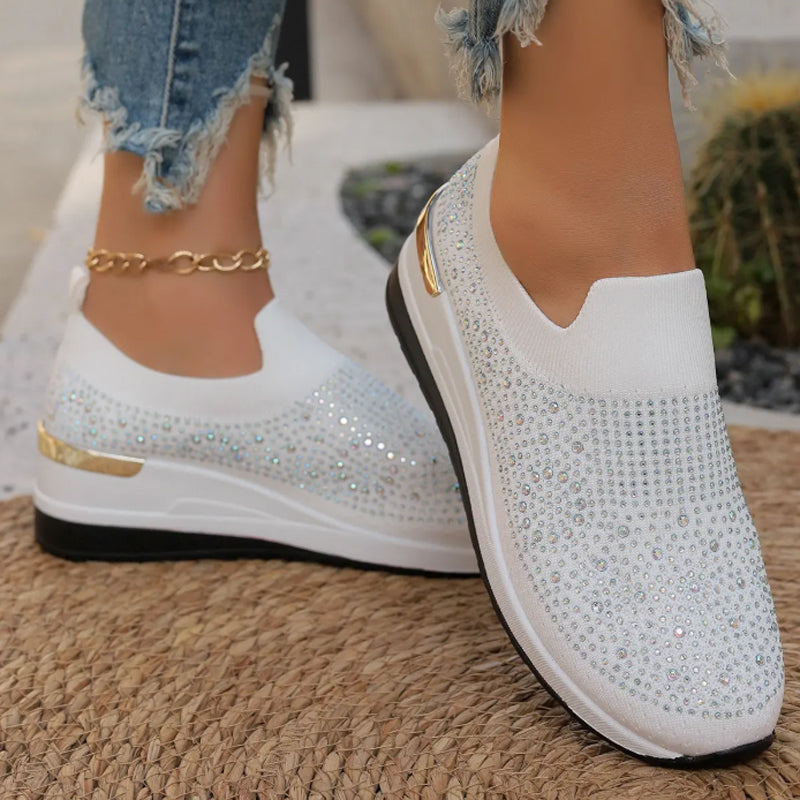 Rhinestone Slip-on Casual Mesh Fabric Sneakers For Wome
