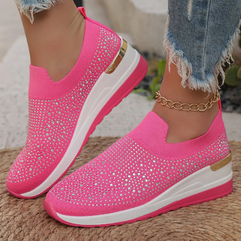 Rhinestone Slip-on Casual Mesh Fabric Sneakers For Wome