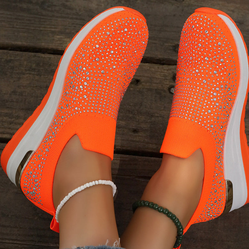 Rhinestone Slip-on Casual Mesh Fabric Sneakers For Wome