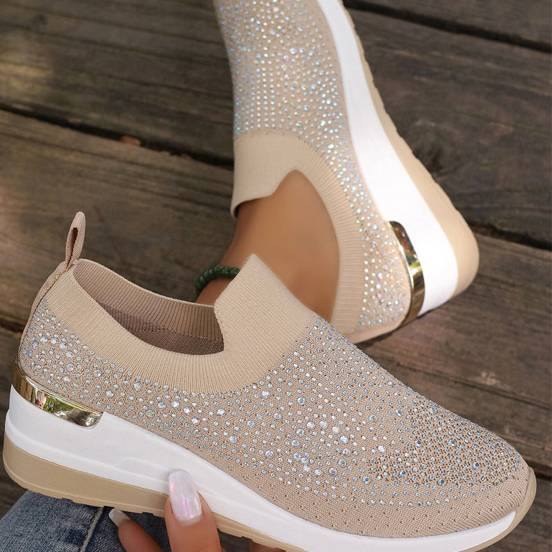 Rhinestone Slip-on Casual Mesh Fabric Sneakers For Wome
