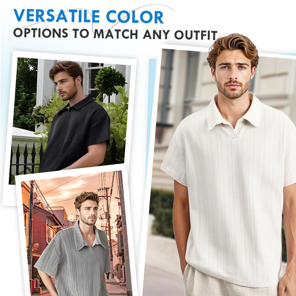 Men's Casual Textured Lapel Short Sleeve