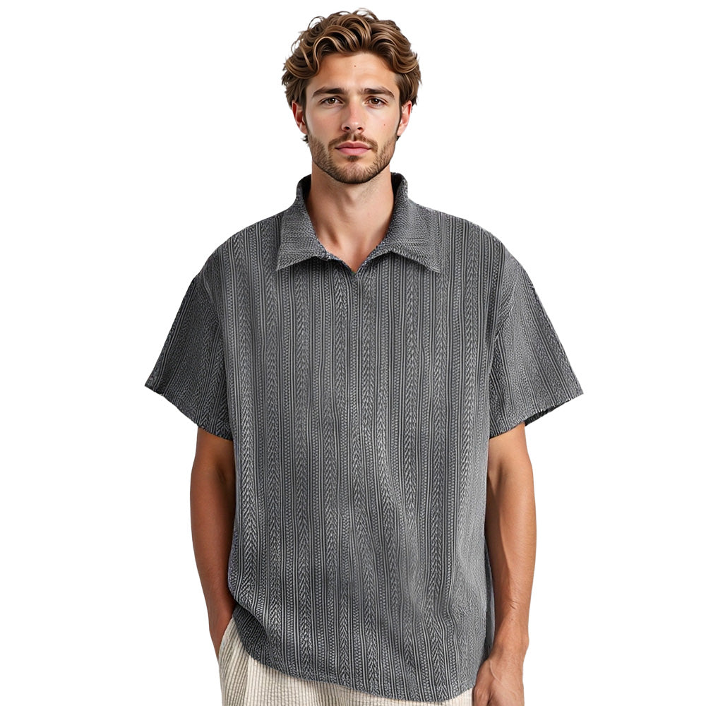 Men's Casual Textured Lapel Short Sleeve