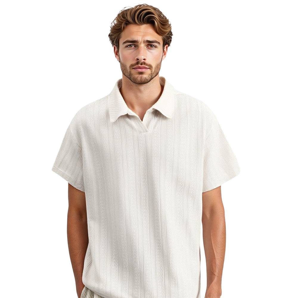Men's Casual Textured Lapel Short Sleeve