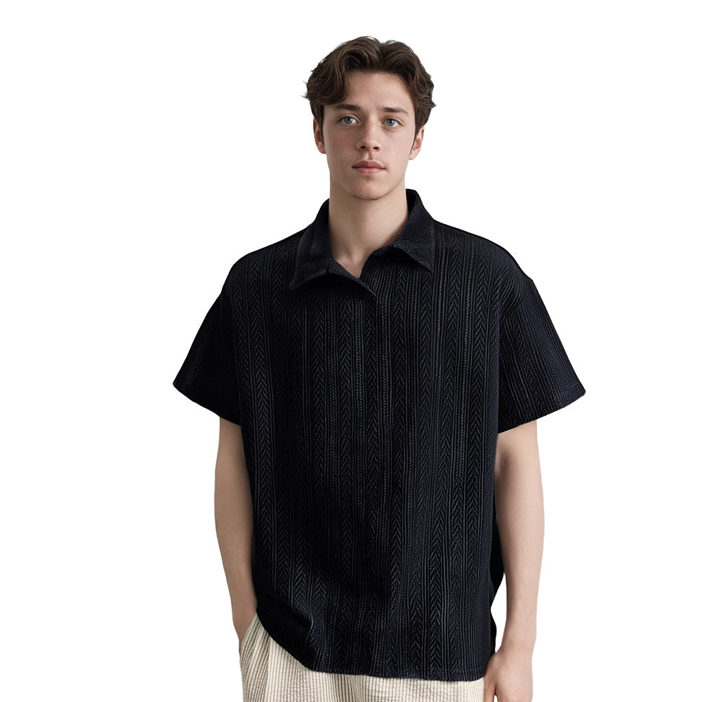 Men's Casual Textured Lapel Short Sleeve