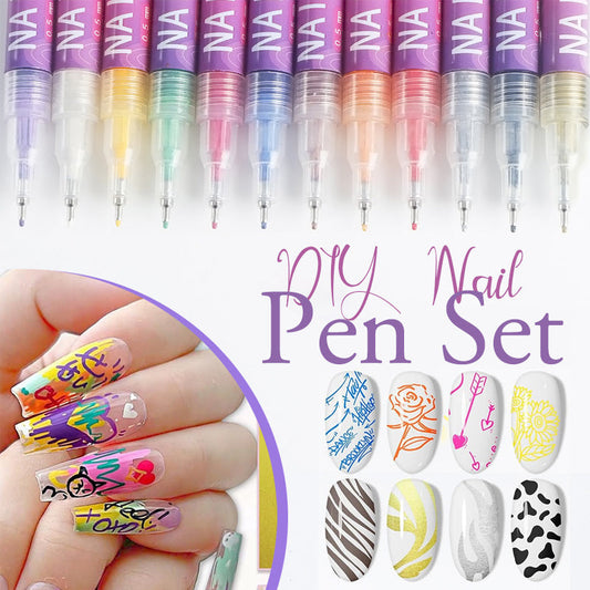 🎁Heit salg – 50 % rabatt!✨ Neglekunstpennsett med 12 farger for kreative design 💅🎨