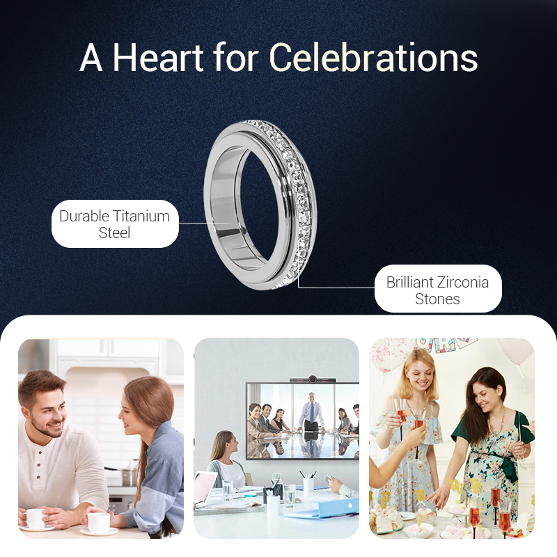 Spinner-ring i titanstål med zirkonia