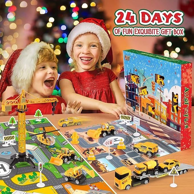 🔥Begrenset tidsbegrenset tilbud 60 % rabatt!!!🚗Adventskalender for gutter: Lekesett med konstruksjonsmaskiner i legerin