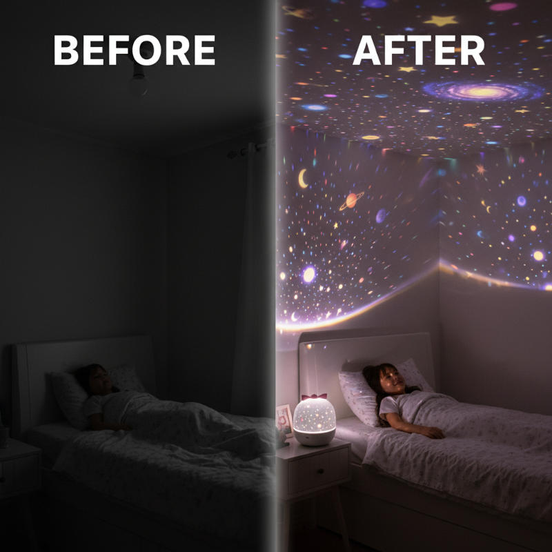 Oppladbar roterende stjerneprojektor nattlampe