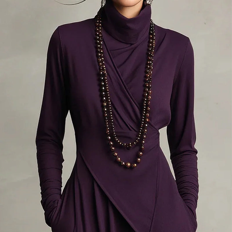 Elegant asymmetrisk maxikjole med høy hals for kvinner