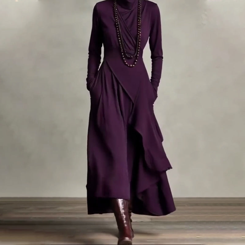 Elegant asymmetrisk maxikjole med høy hals for kvinner