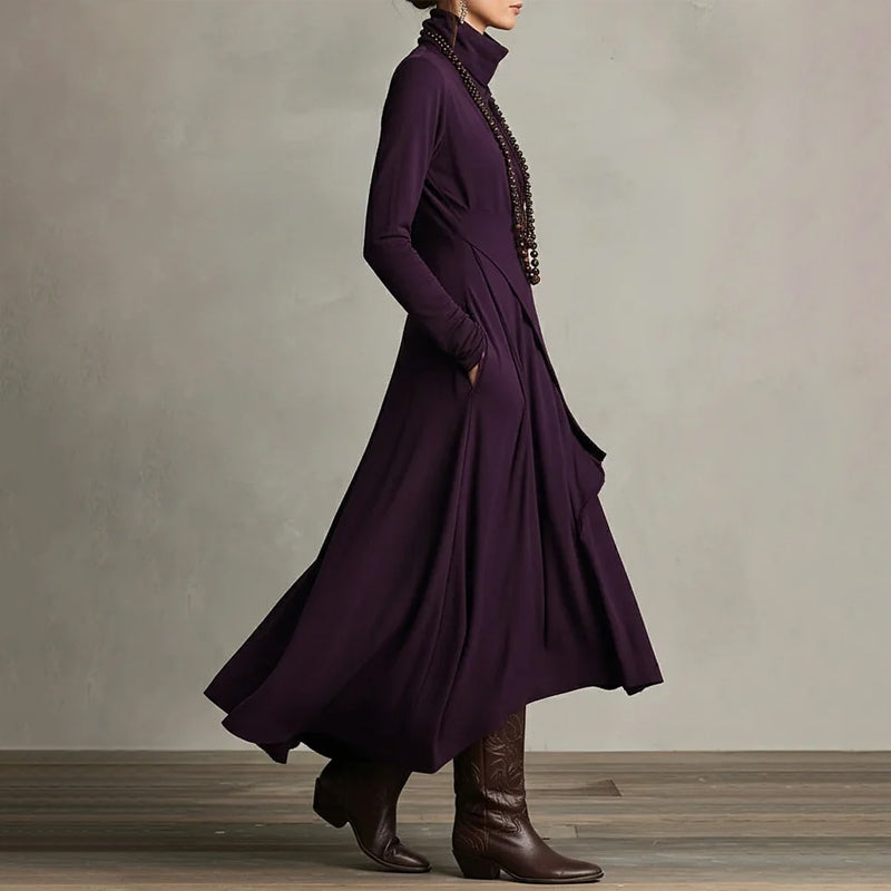 Elegant asymmetrisk maxikjole med høy hals for kvinner