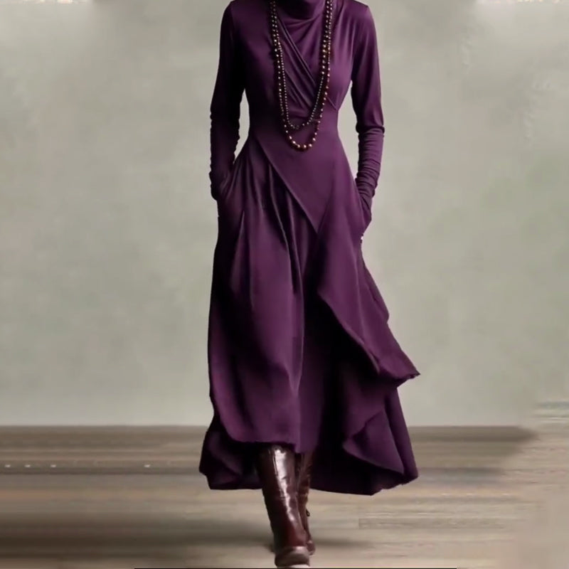 Elegant asymmetrisk maxikjole med høy hals for kvinner