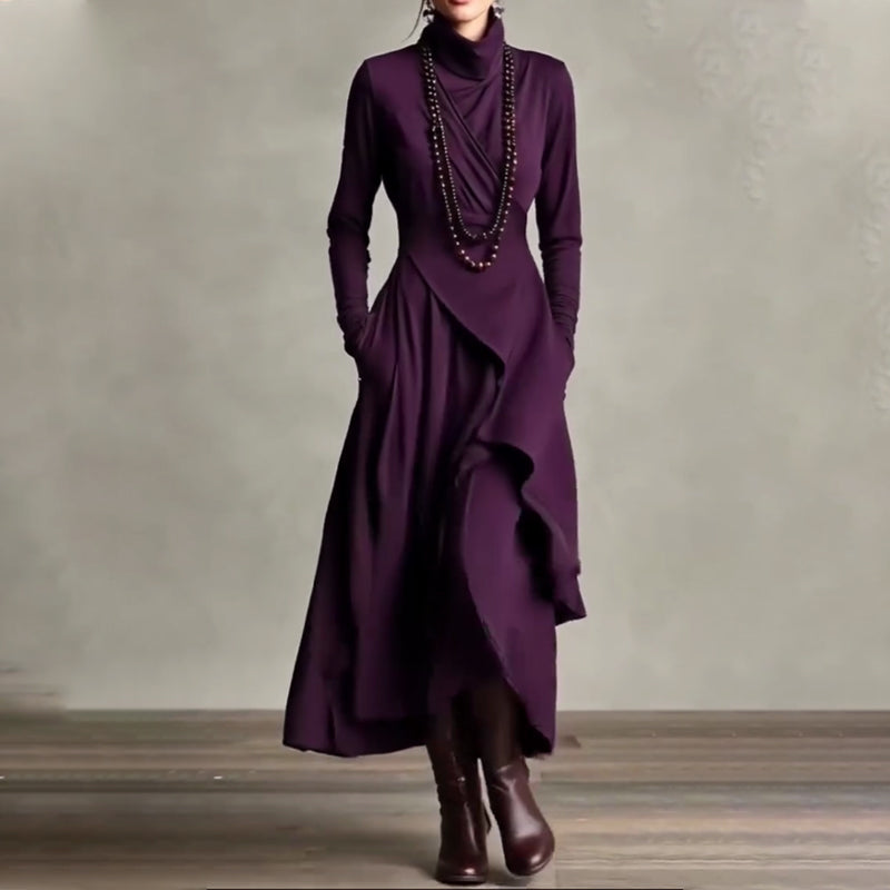 Elegant asymmetrisk maxikjole med høy hals for kvinner