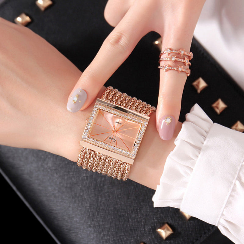 Dameur med rhinestone og kvadratisk kvarts