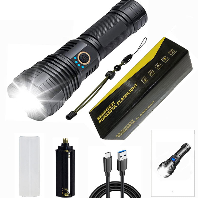 Sett med superlyse, vanntette, oppladbare lommelykter med zoom