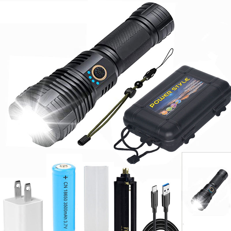 Sett med superlyse, vanntette, oppladbare lommelykter med zoom