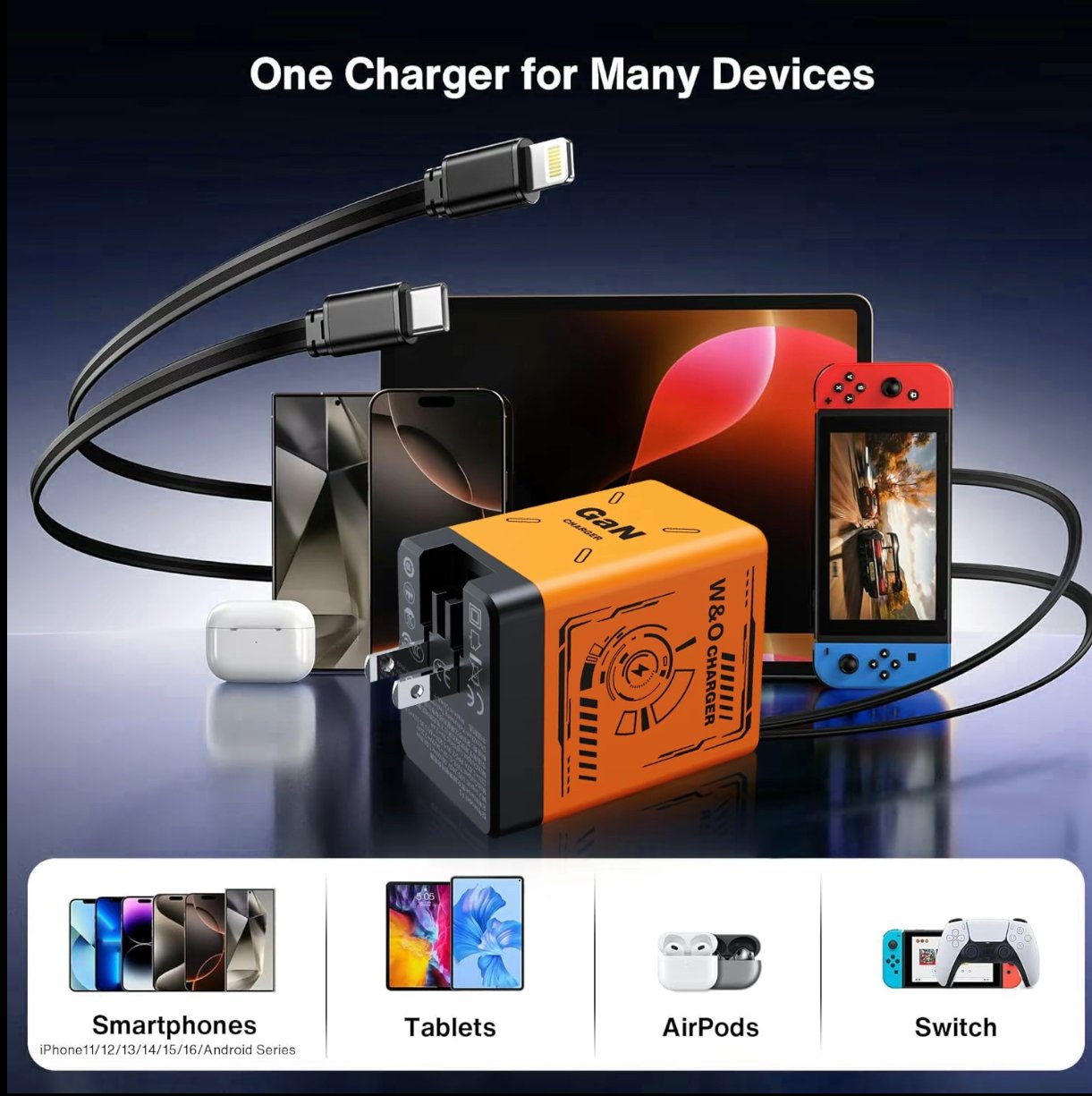 🏆2025 Flash Sale 50% off⚡50,000+ SOLD!💥🔥W&O 2-in-1 GaN 20W Fast Charger, Best Gifts