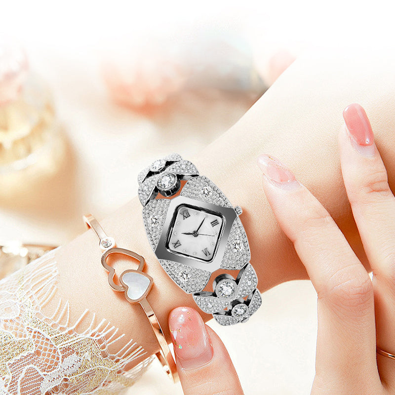 Retro kvarts klokke med glitrende strass for kvinner