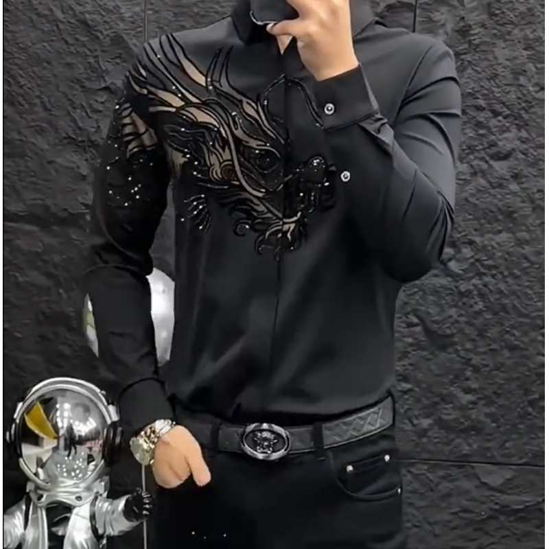 Slim fit stilfull skjorte med trykk for menn【Kjøp to få gratis levering】