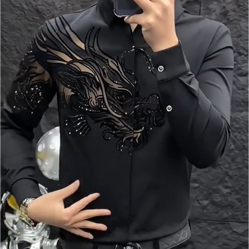 Slim fit stilfull skjorte med trykk for menn【Kjøp to få gratis levering】