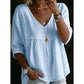 👚 50% הנחה עכשיו! 🕊️ חולצת נשים קז'ואלית עם צווארון V וקישוט תחרה ✨