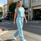 Women's Casual Short Sleeve Top & Wide Leg Pants Set