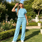 Women's Casual Short Sleeve Top & Wide Leg Pants Set