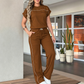 Women's Casual Short Sleeve Top & Wide Leg Pants Set